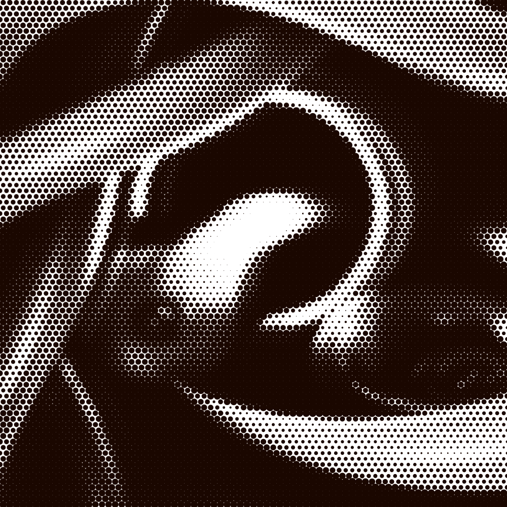 halftone image of tangled mass with centered sphere