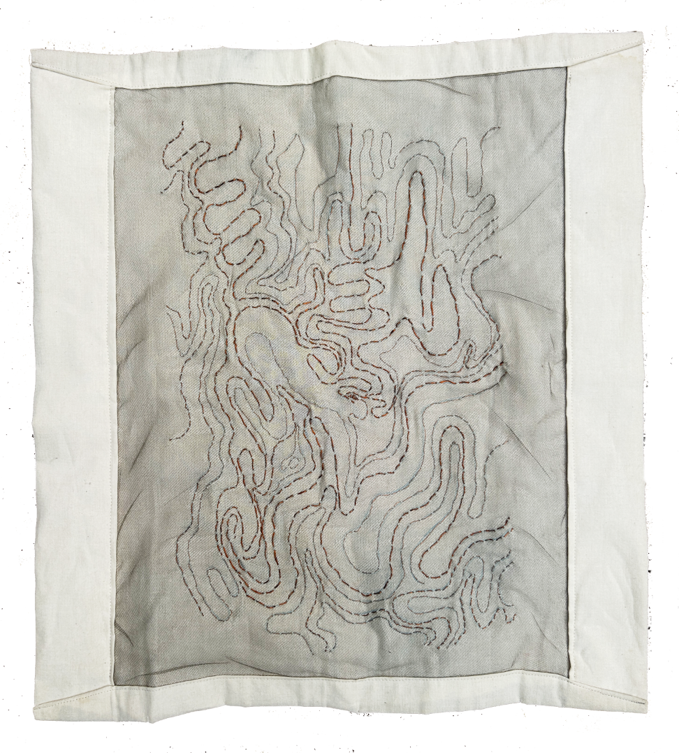 embroidered copper and white map