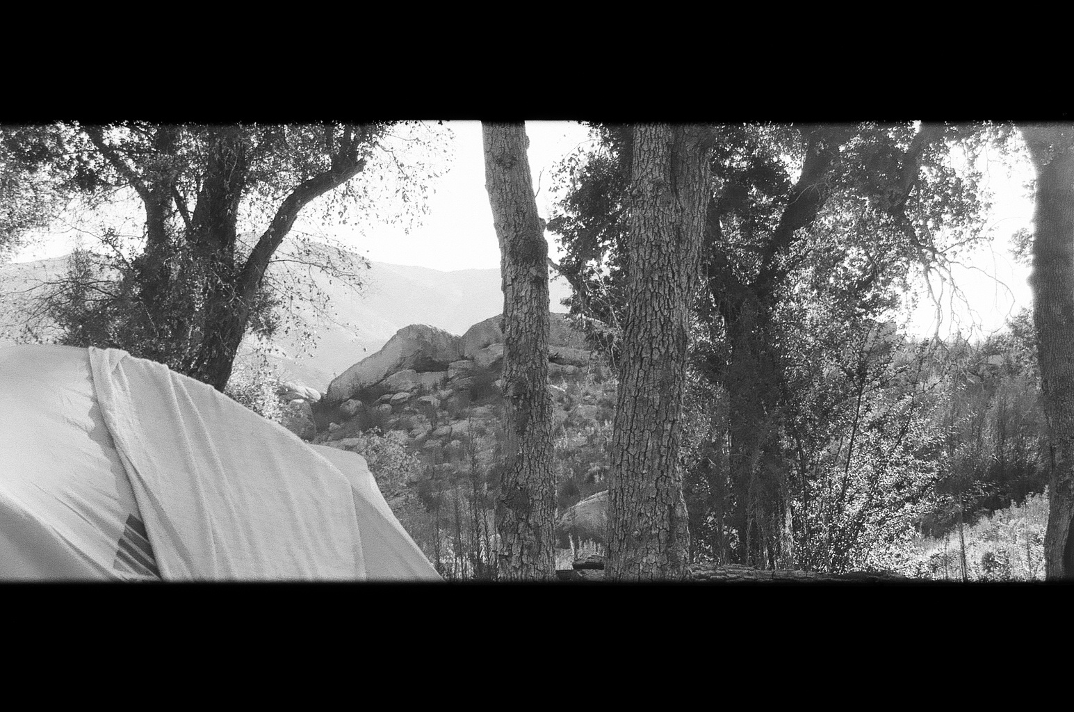 the mountains behind our campsite, bw