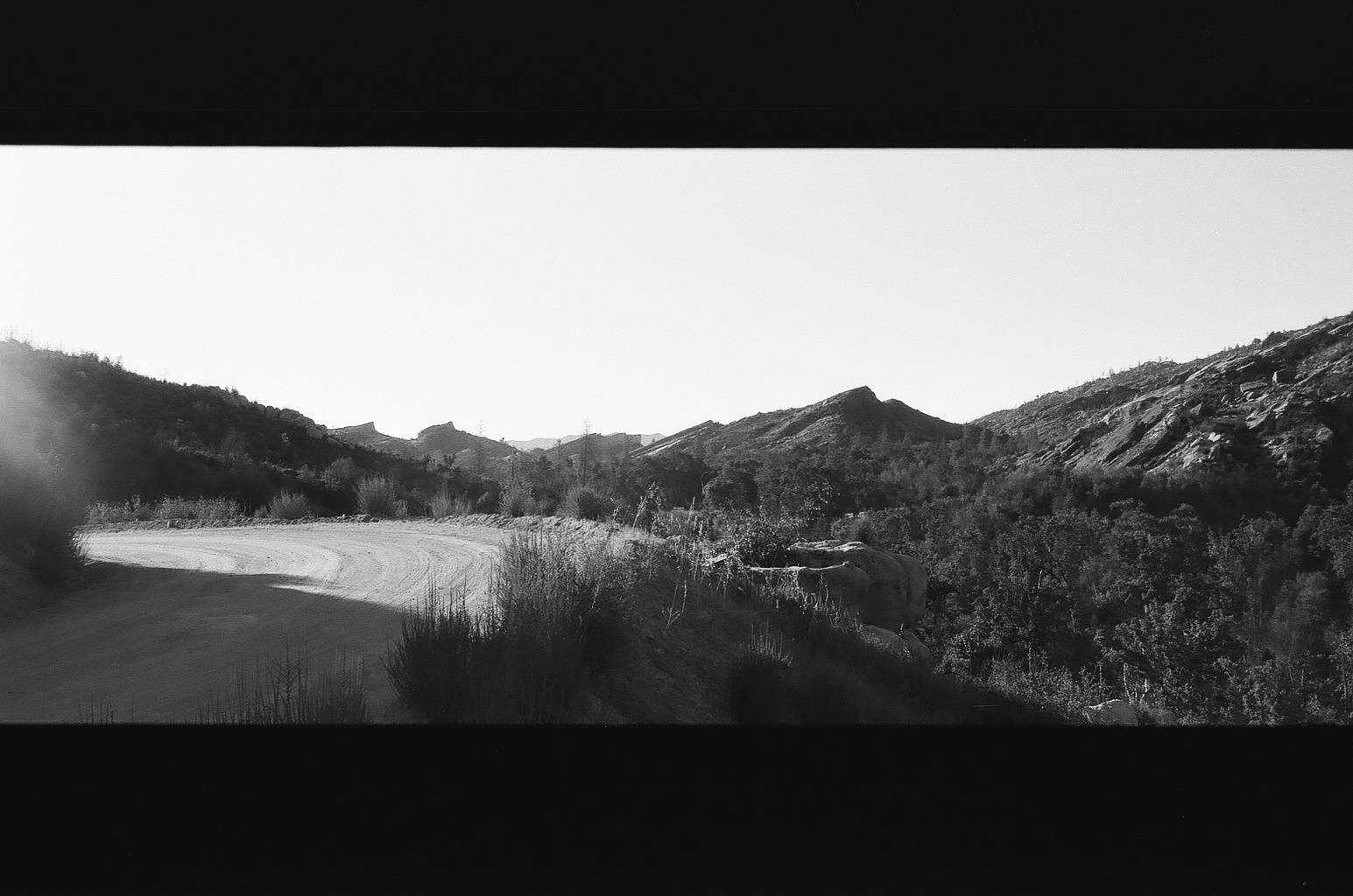 path through the mountains, bw